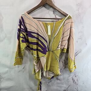 Anthropologie Sweater Women Small Purple Yellow Cashmere Shouchy Slit Back Moth